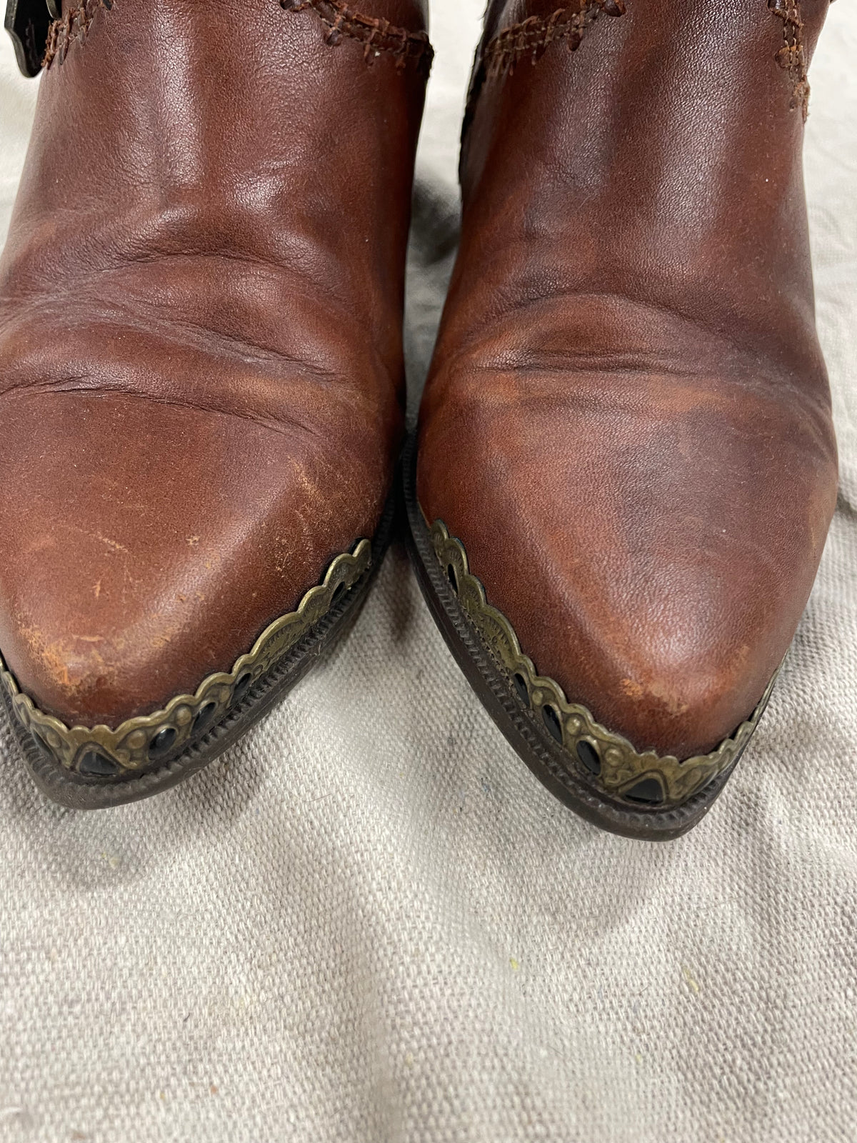 Vintage Chestnut Almond Toe Buckle Cowboy Boot