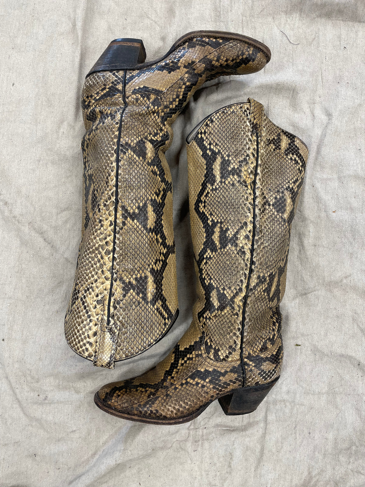 Vintage Tall Snake Round Toe Cowboy Boots