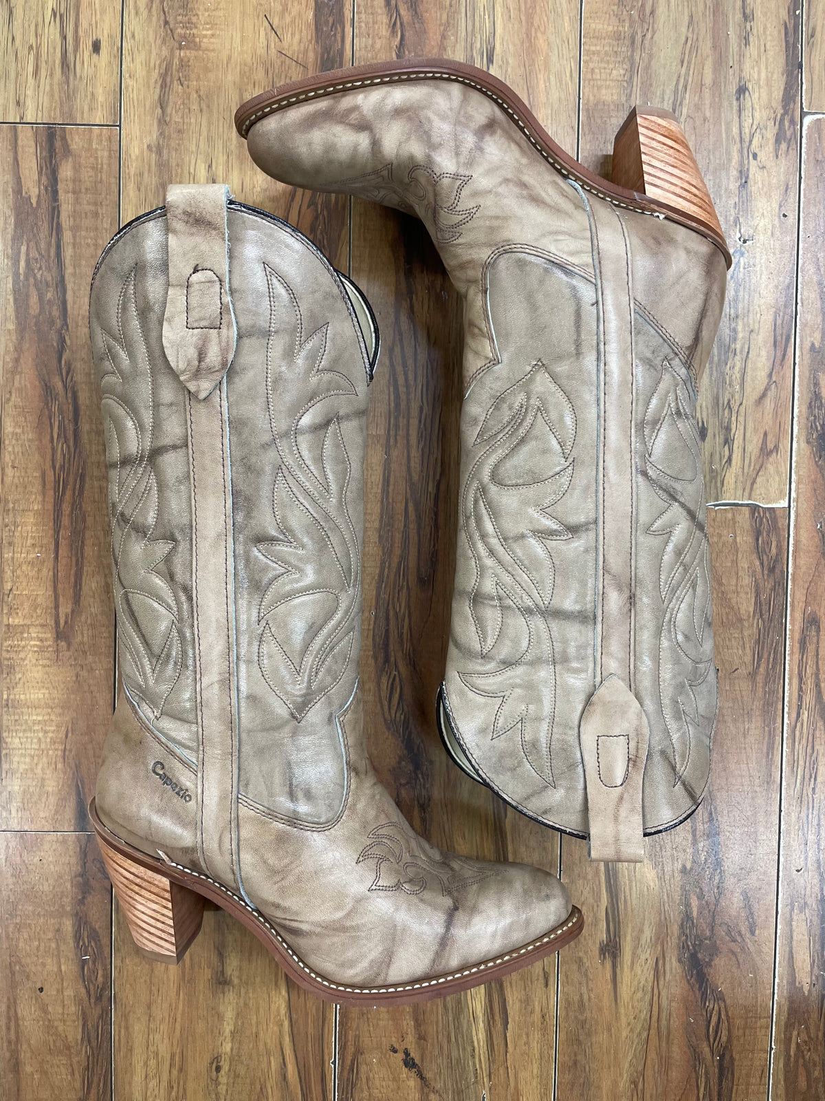 Vintage Stacked Heel Grey Marble Cowboy Boots