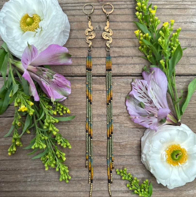 Pine Serpent Beaded Earrings