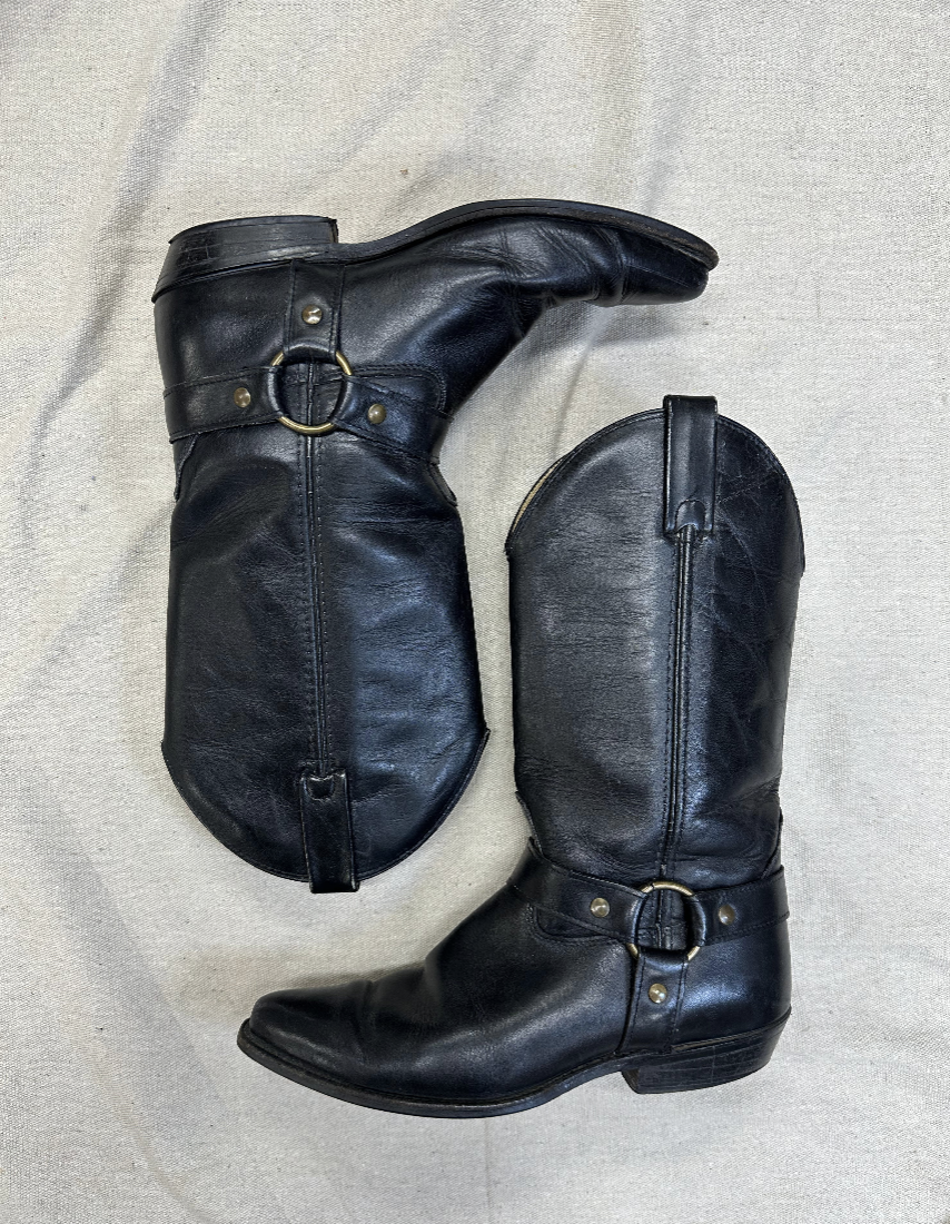 Vintage Black Harness Cowboy Boots