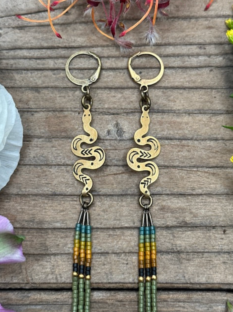 Pine Serpent Beaded Earrings