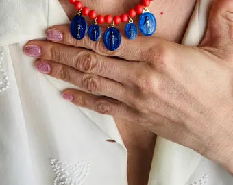 Coral & Blue Guadalupe Necklace
