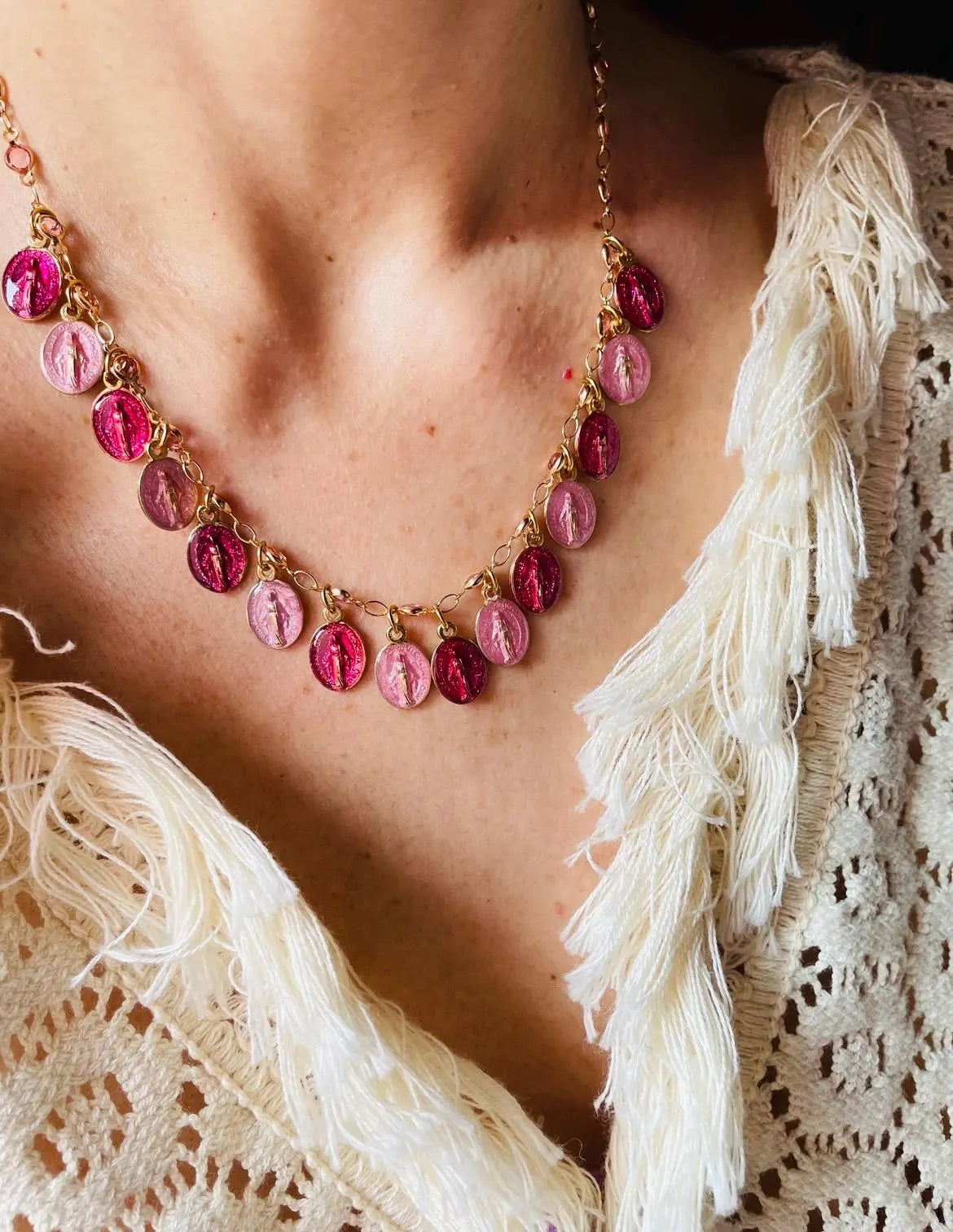 Pink & Magenta Mini Guadalupe Necklace