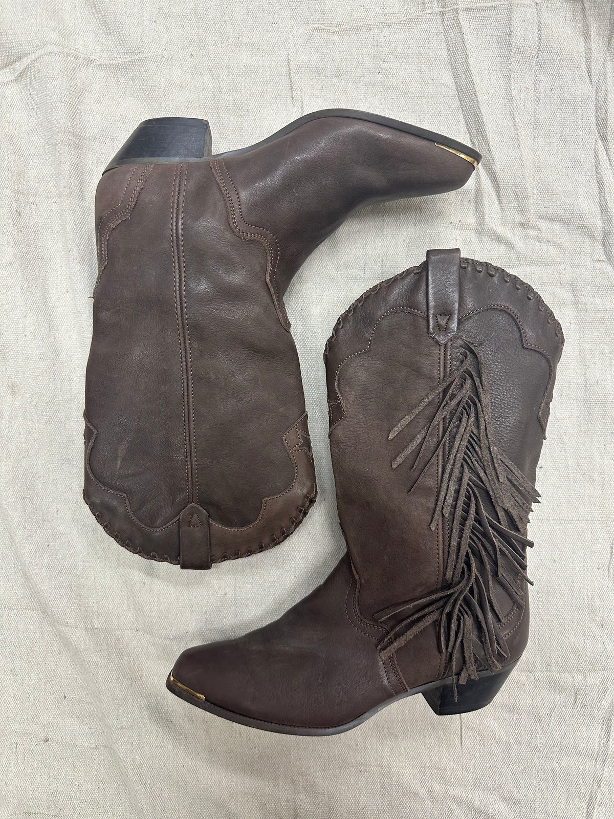 Brown Fringe With Gold Toe Cap Cowboy Boots