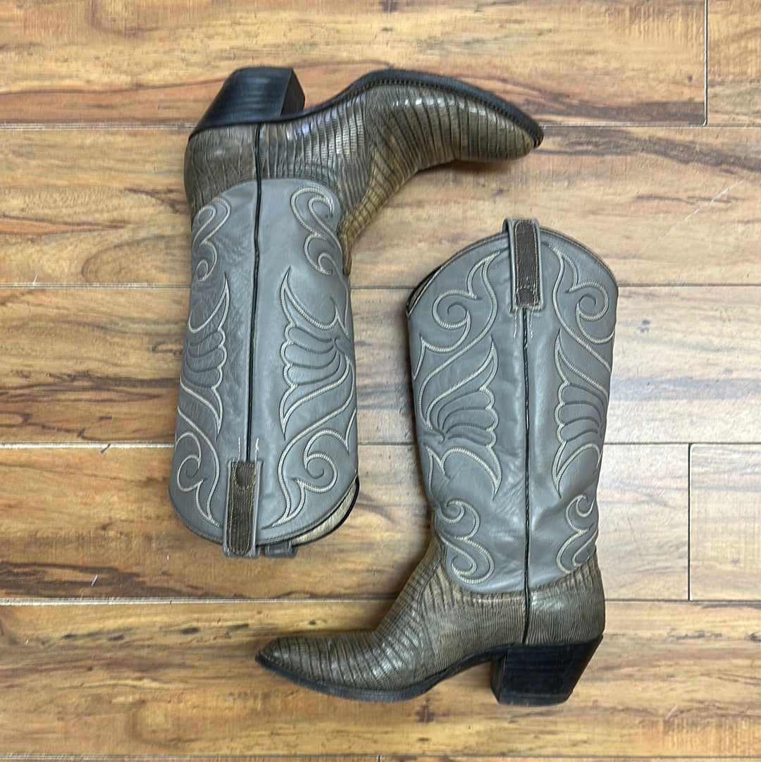 Vintage Lizard Grey Cowboy Boots