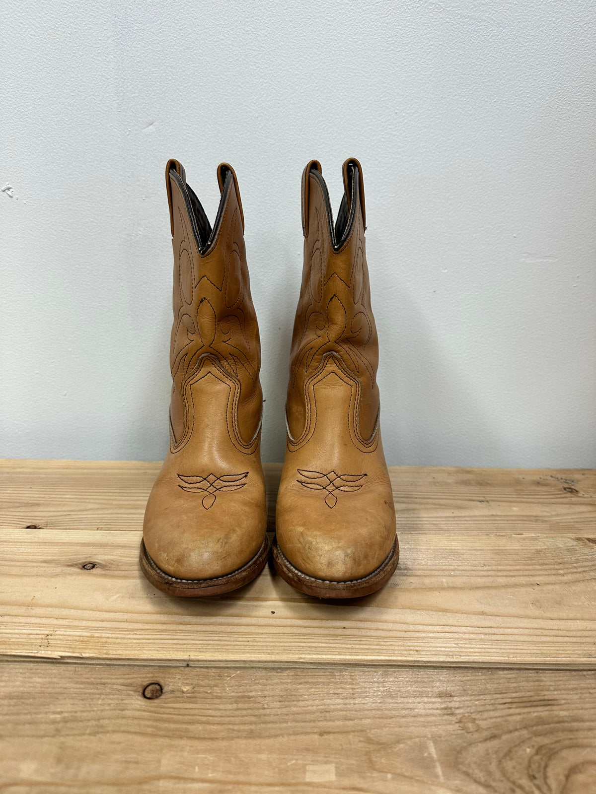 Tan Stacked Heel Midis