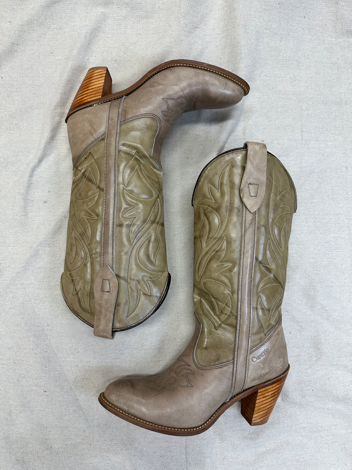 Marbled Green Stacked Heel Cowboy Boots