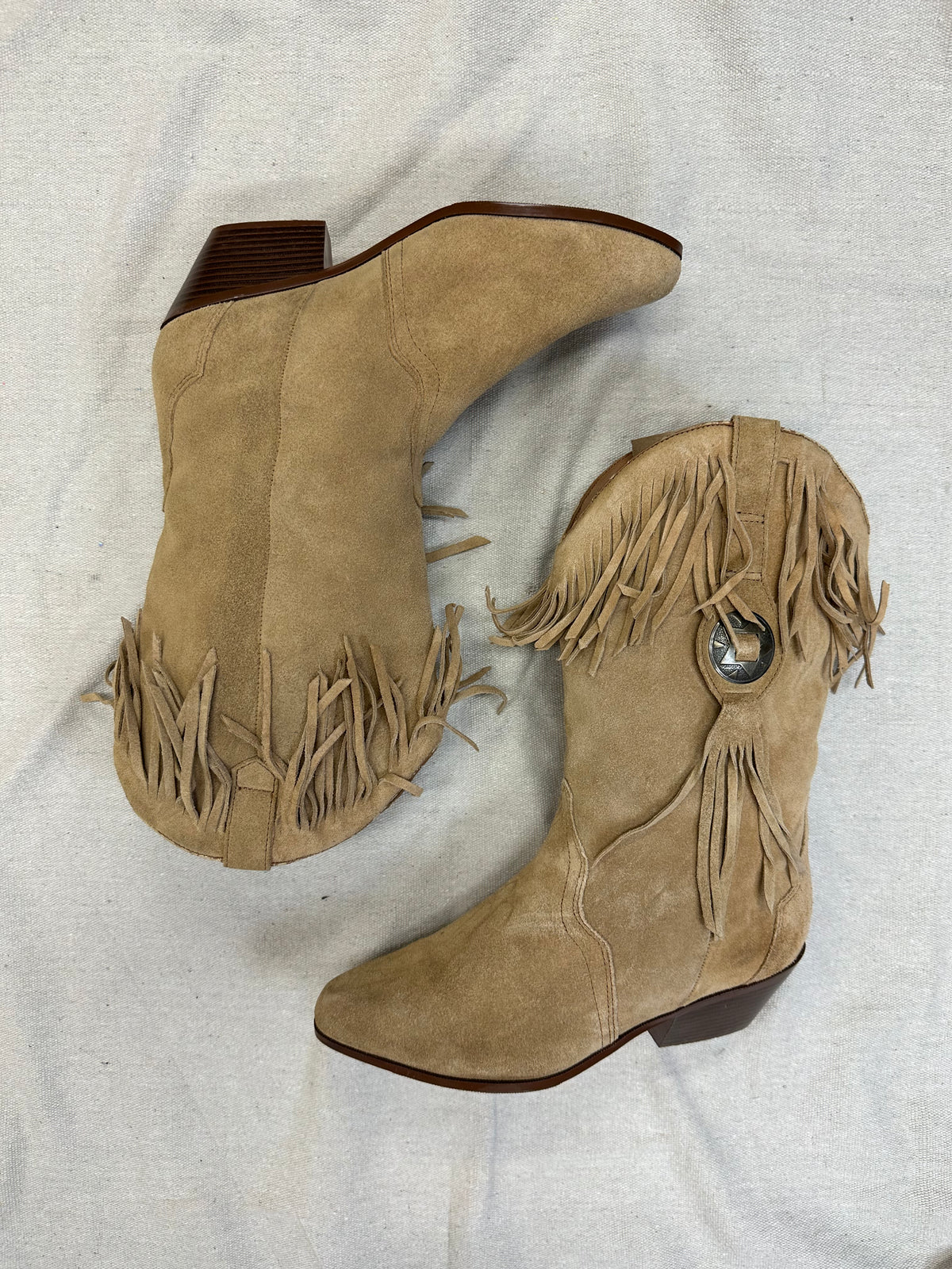 Tan Suede Fringe Ankle Boots
