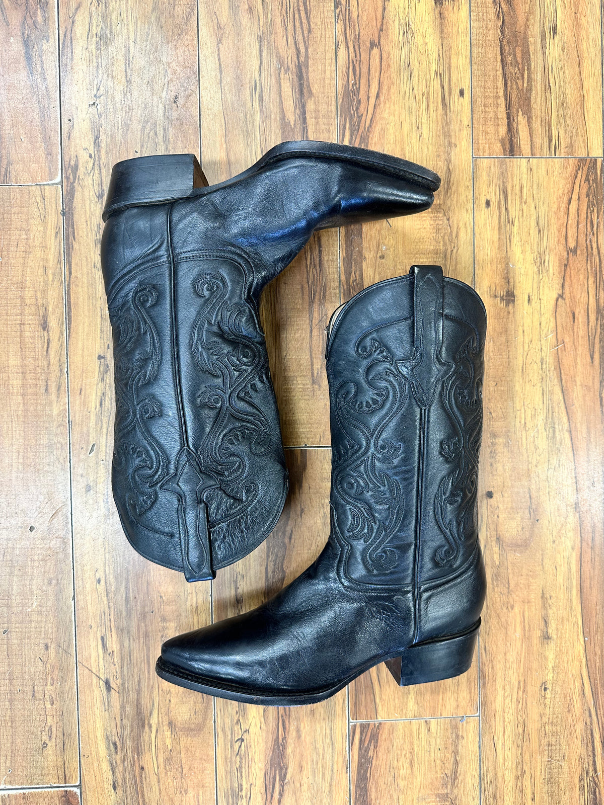 Black Leather Embossed Boots