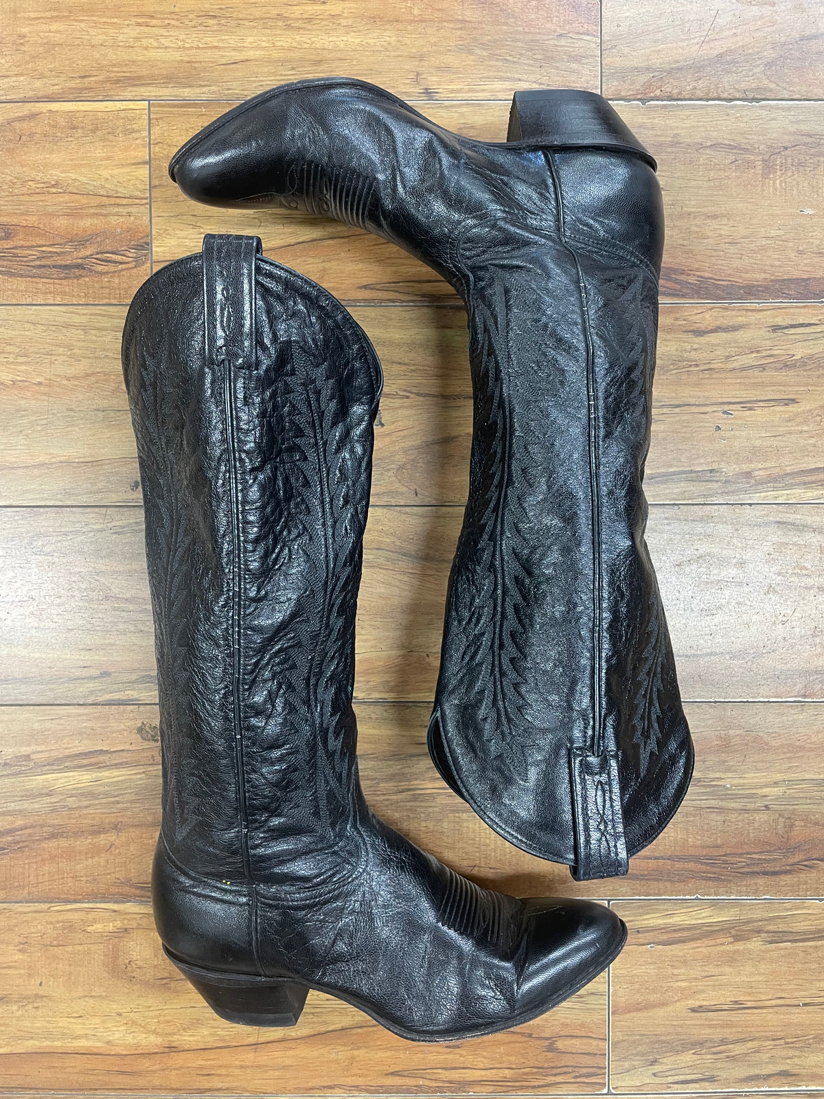 Vintage Black Tall Cowboy Boot