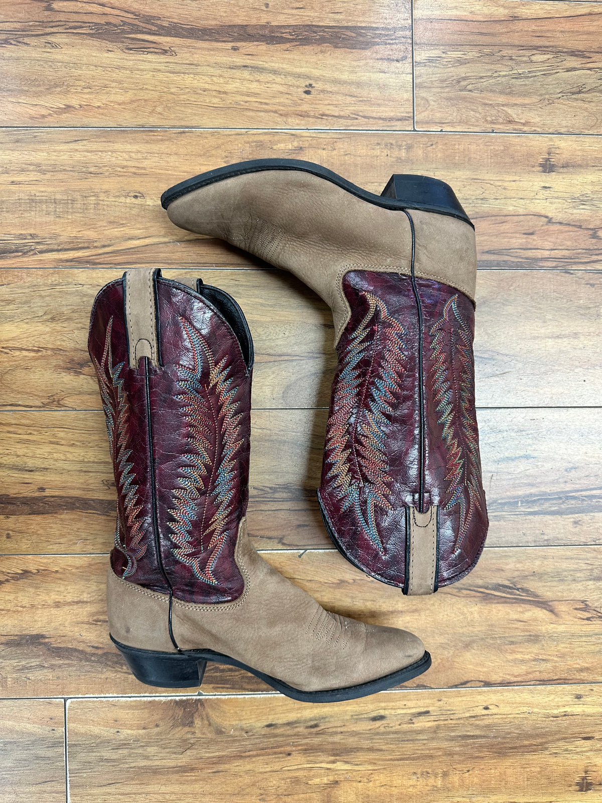 Ruby Red Rainbow Stitched Cowboy Boots