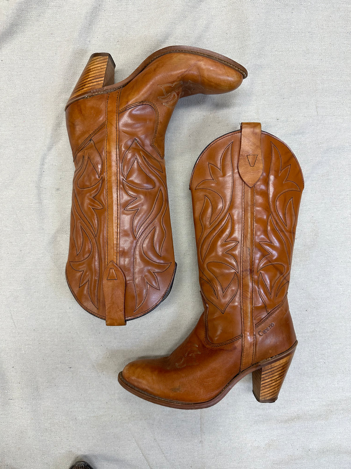Tan Stacked Heel Cowboy Boots