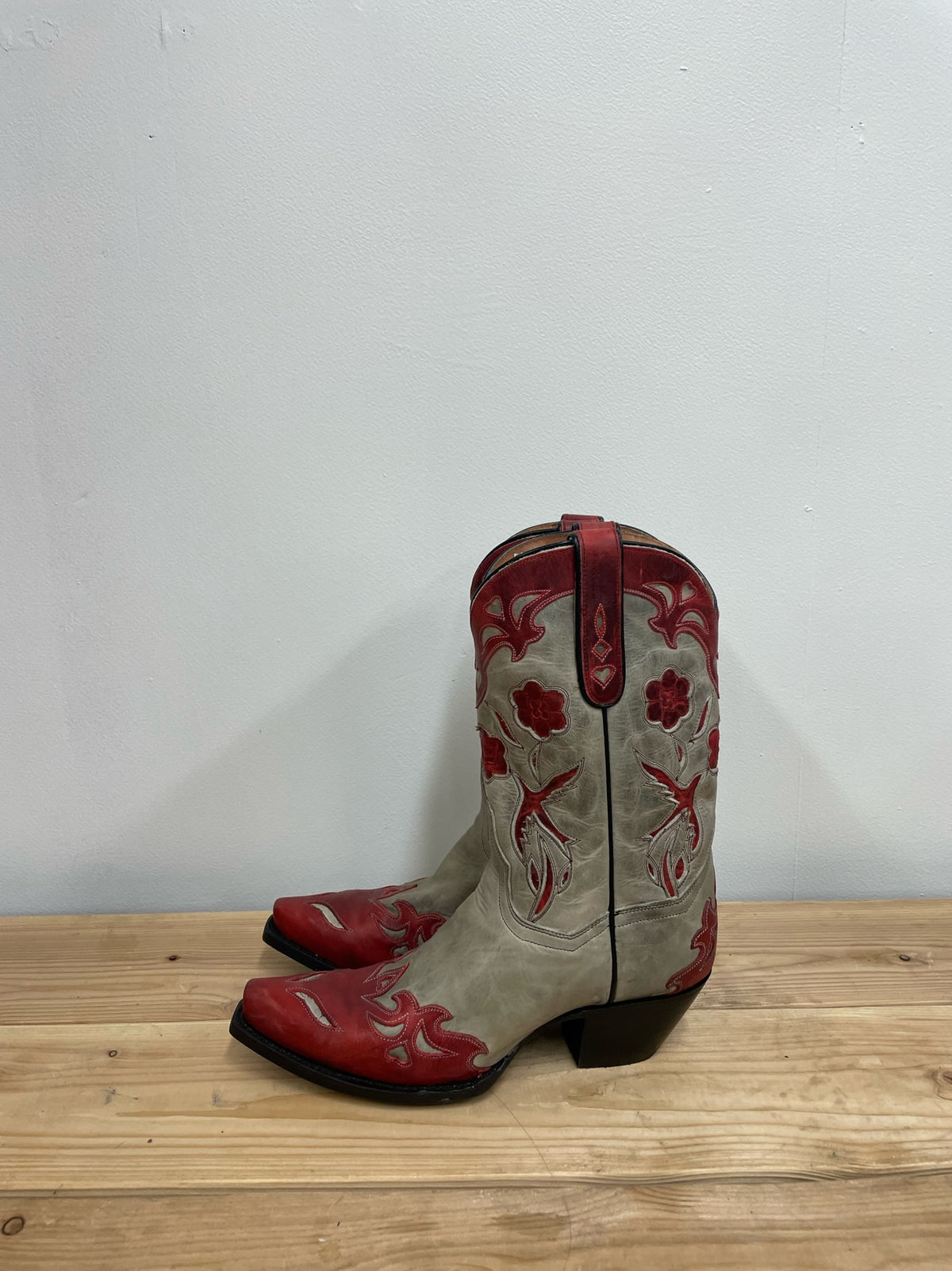 Red Overlay Snip Toe Boots