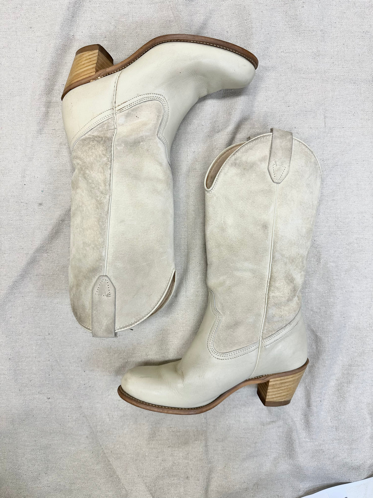 Cream Suede Shaft Cowboy Boots