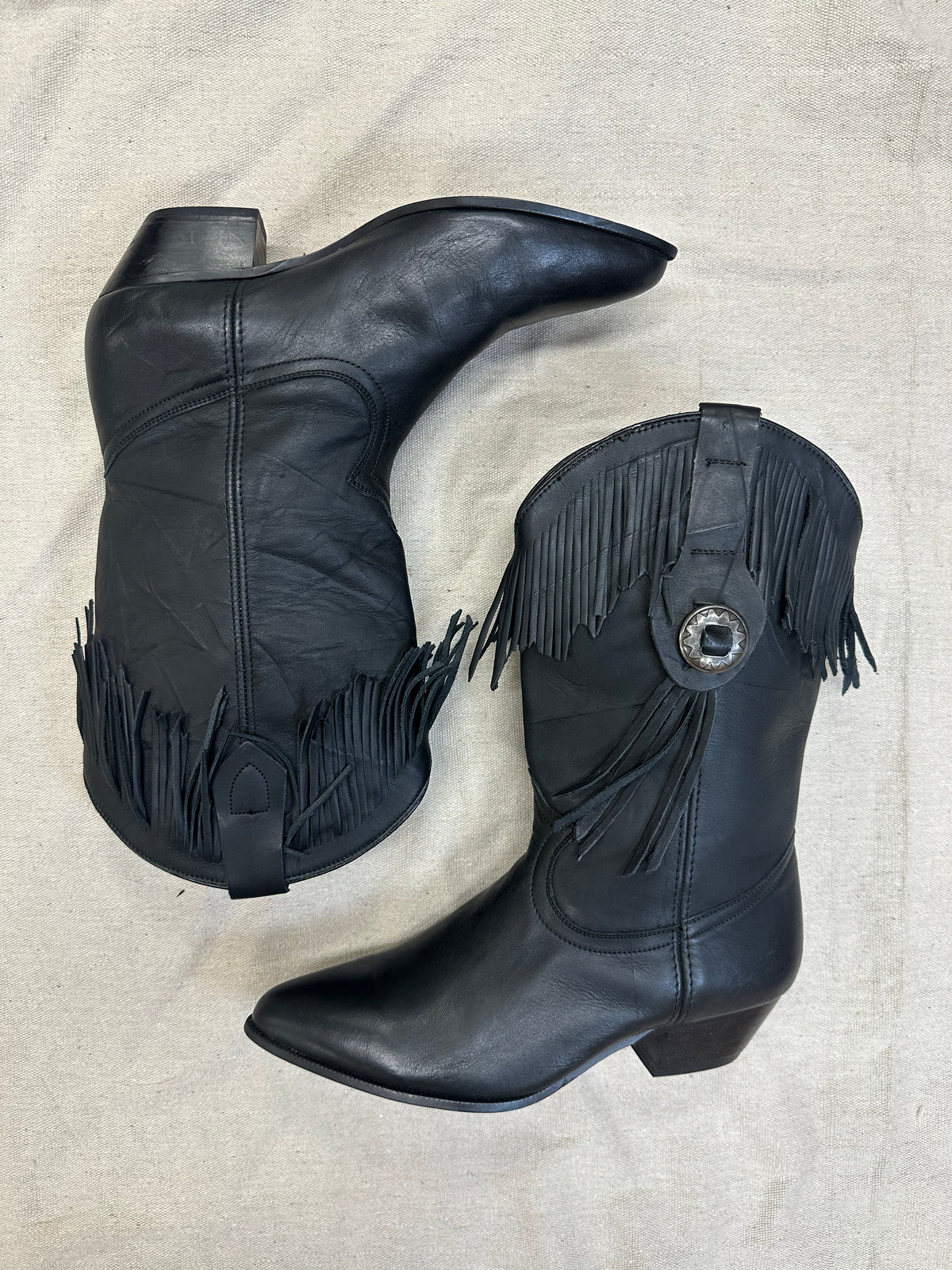 Concho Black Fringe Ankle Boots