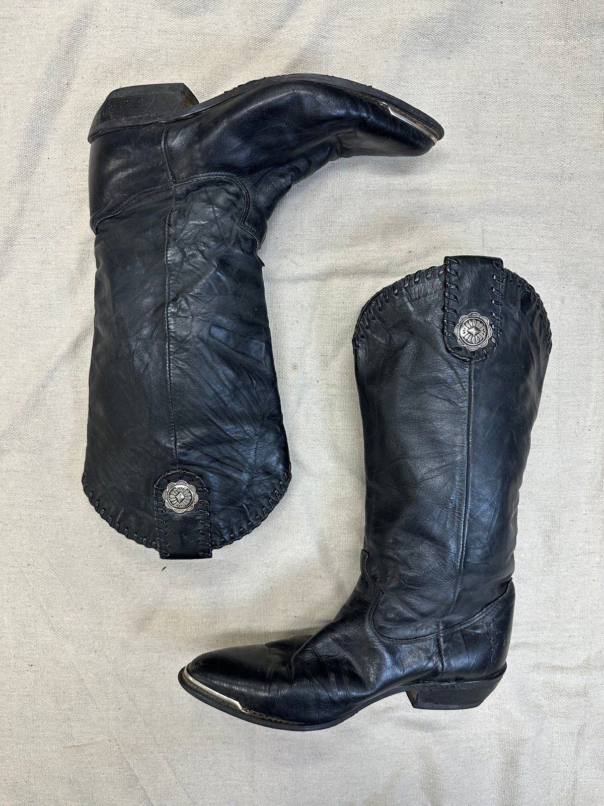 Black Whip Stitch Detail Cowboy Boots
