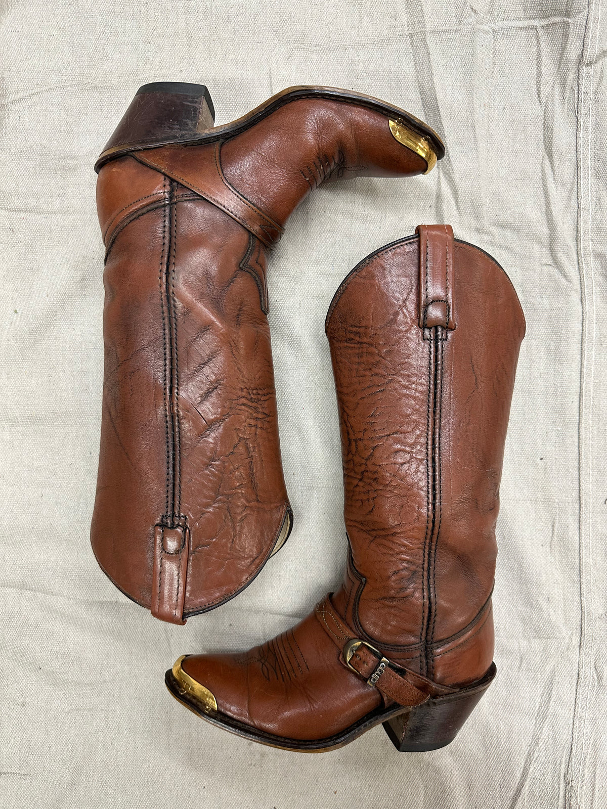 Brown Buckle Toe Cap Cowboy Boots