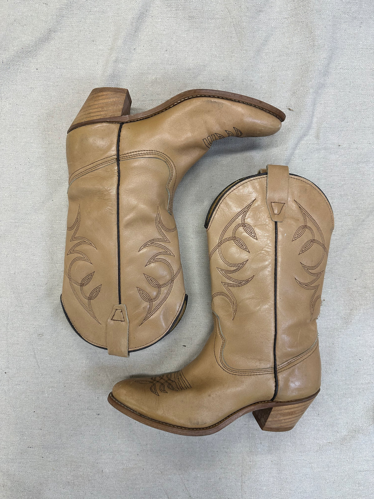 Tan and Black Stitched Cowboy Boots