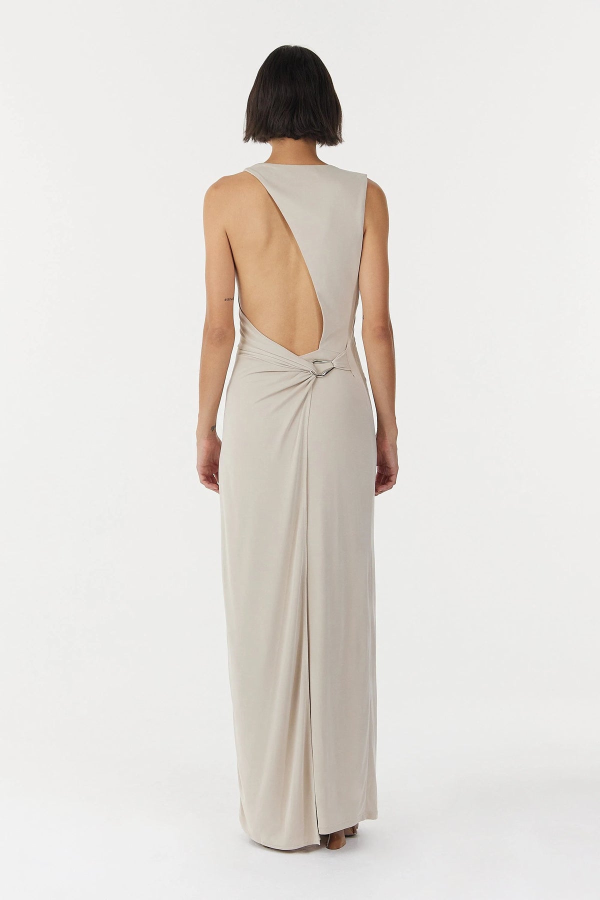 STIRLING TWIST ASYMMETRIC MAXI DRESS | OYSTER GREY