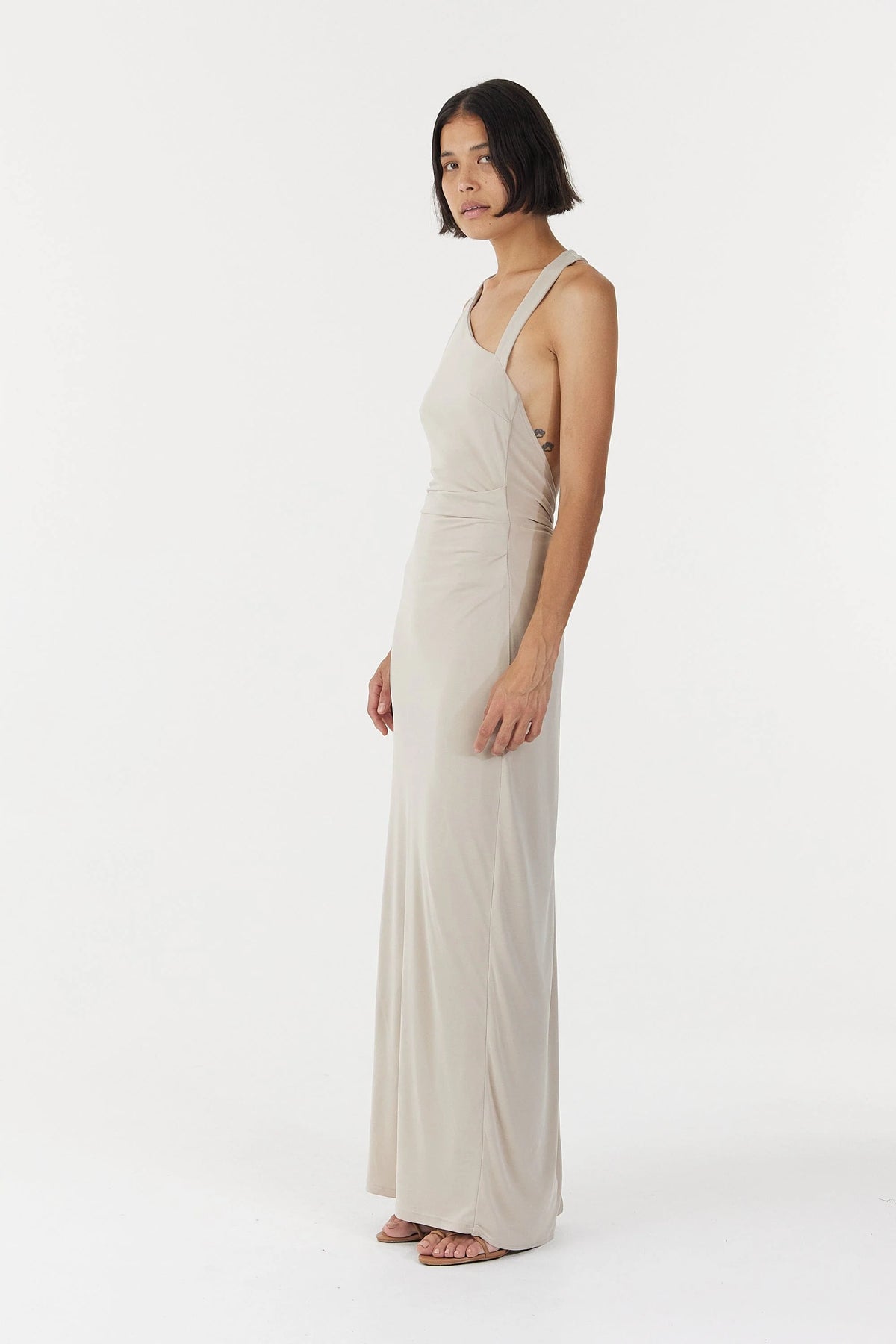 STIRLING TWIST ASYMMETRIC MAXI DRESS | OYSTER GREY