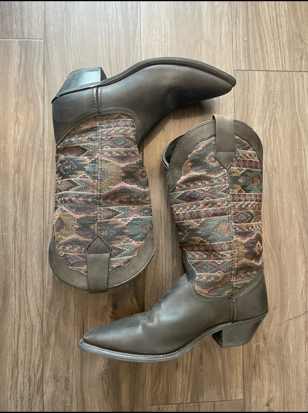 Vintage Black & Tapestry Cowboy Boots