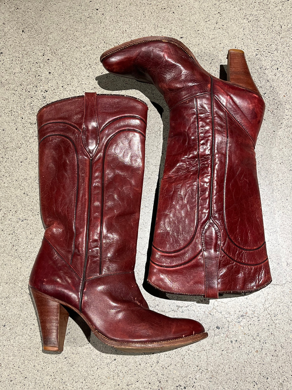 Vintage Oxblood Stacked Heel Boot