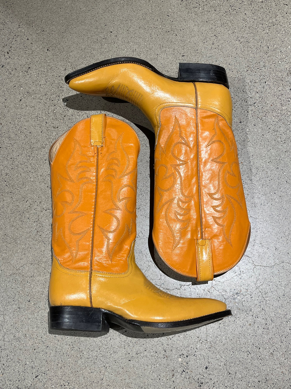 Vintage Two Tone Yellow Leather Cowboy Boots