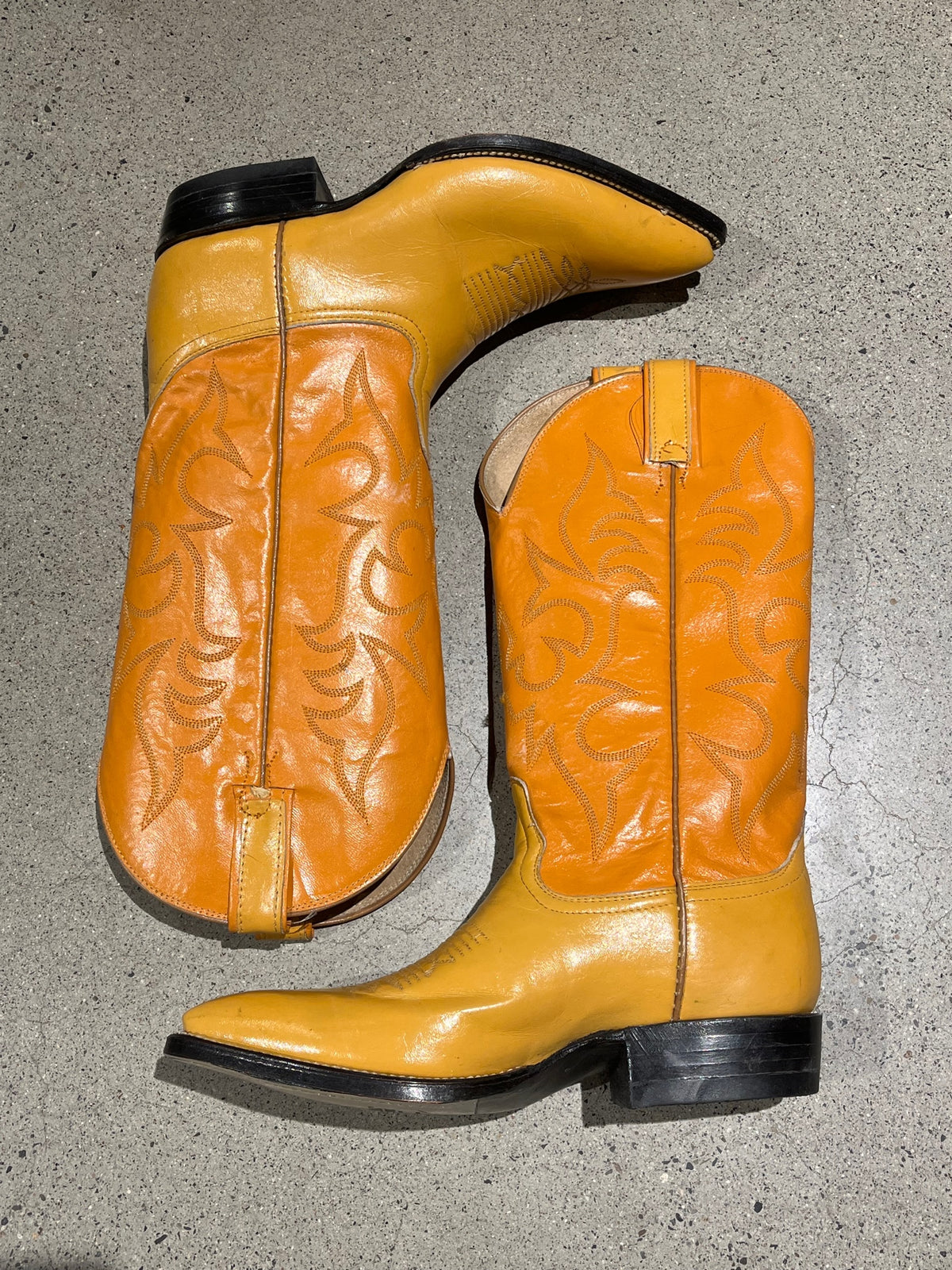 Vintage Two Tone Yellow Leather Cowboy Boots