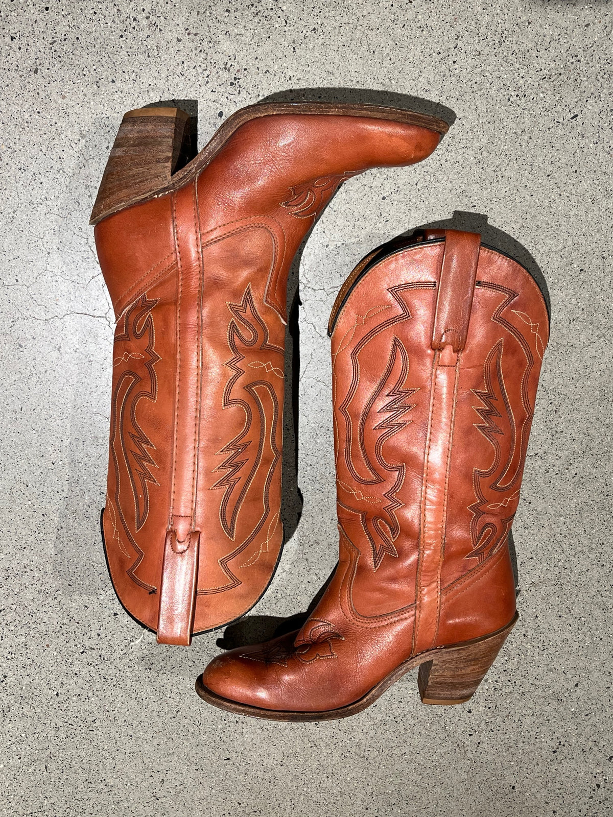 Vintage Burnt Orange Cowboy Boots w/ Stacked Heel
