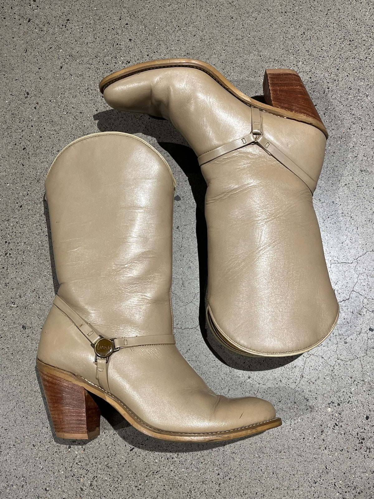 Chic Vintage Beige Stacked Heel Boot