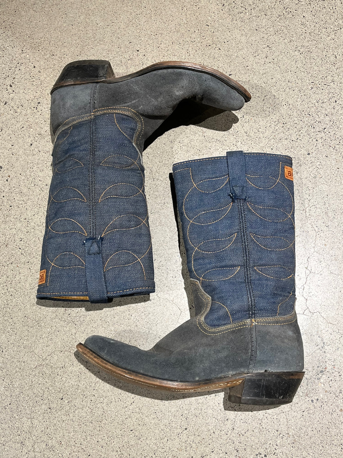 Vintage Blue Denim Cowboy Boots