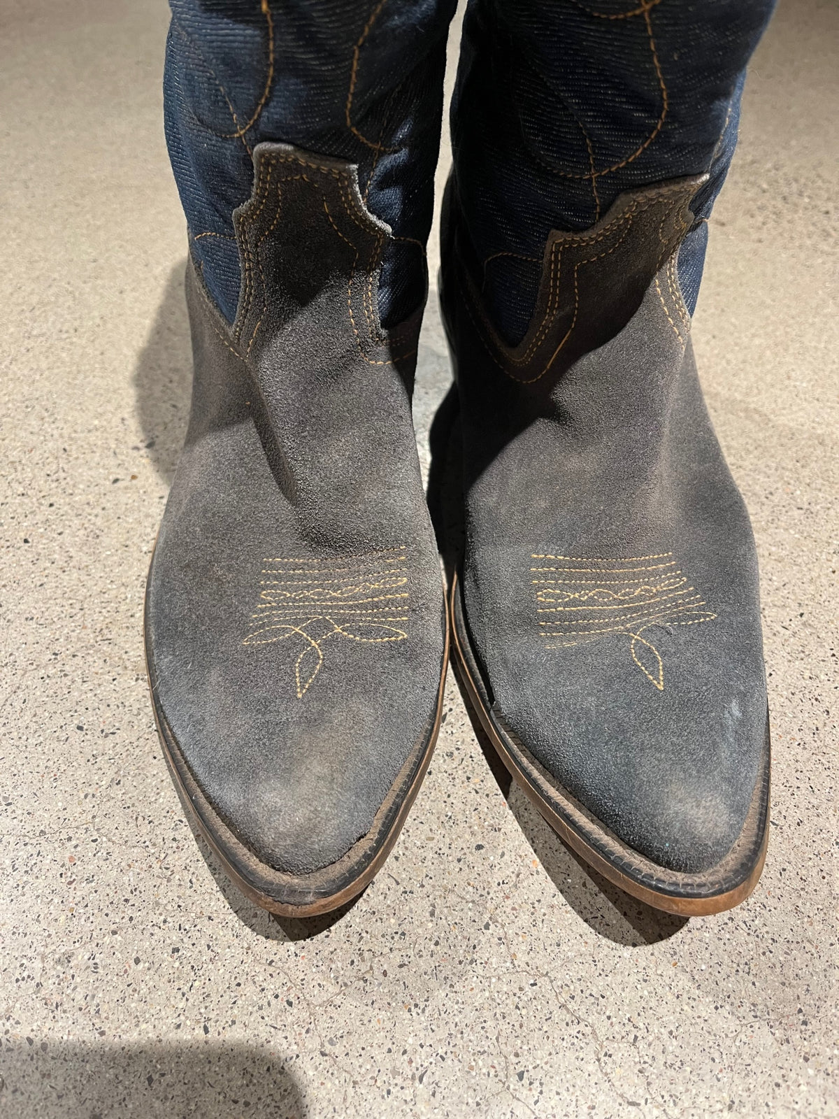 Vintage Blue Denim Cowboy Boots