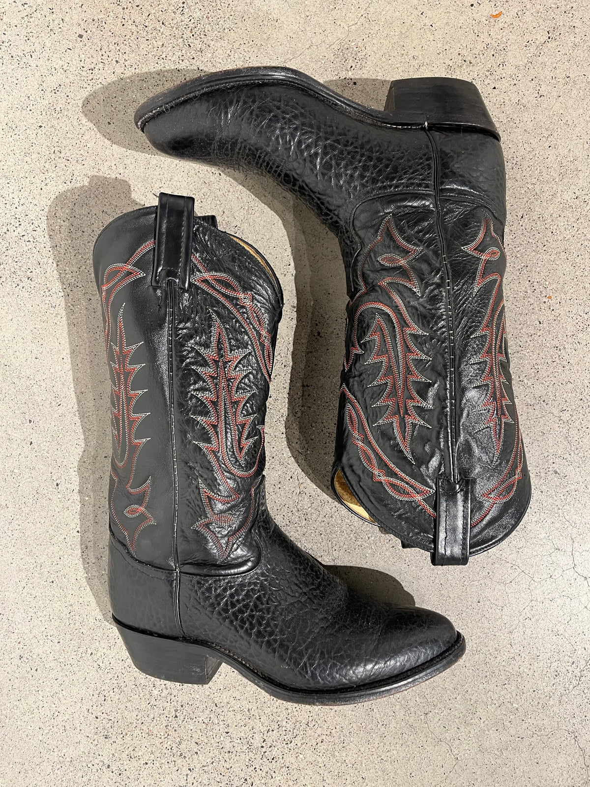 Vintage red stitch black leather Tony Lama Boots