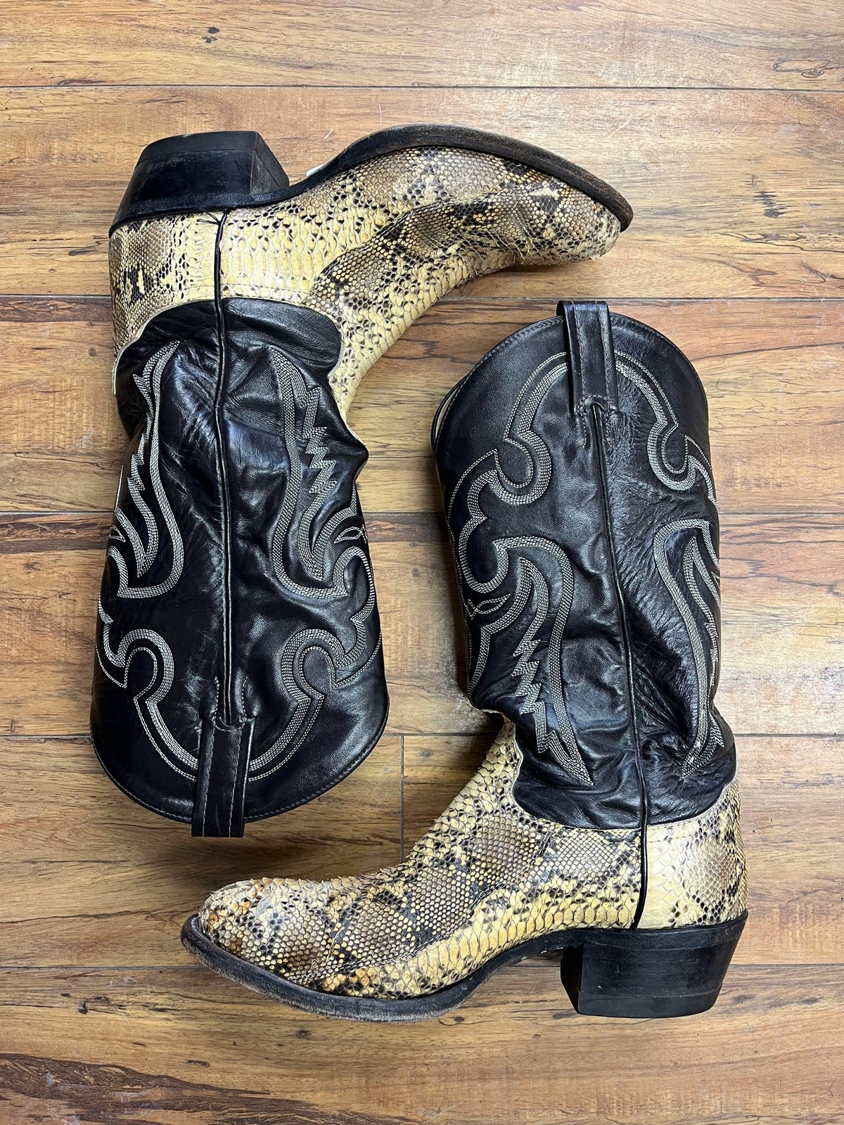 Tony Lama Snakeskin Black+Tan Cowboy Boots