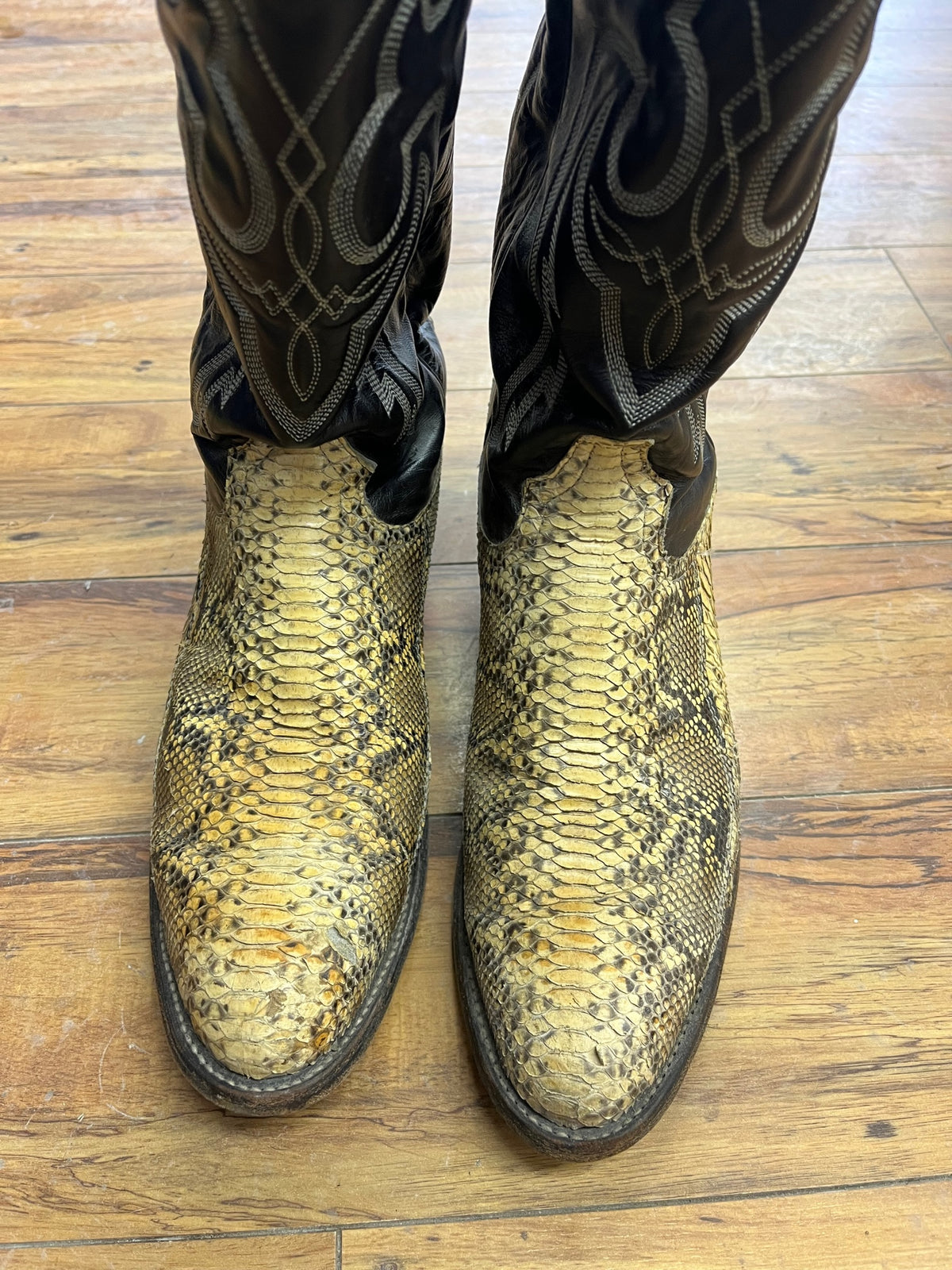 Tony Lama Snakeskin Black+Tan Cowboy Boots