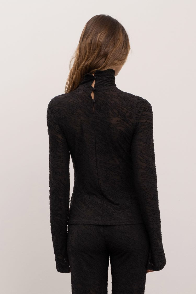 Textured Turtleneck With Cutout Top