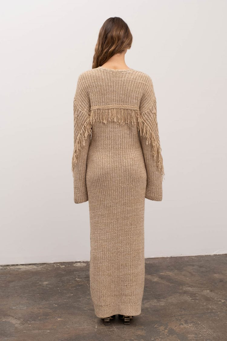 Cable Weave fringe Pullover Maxi Sweater Dress