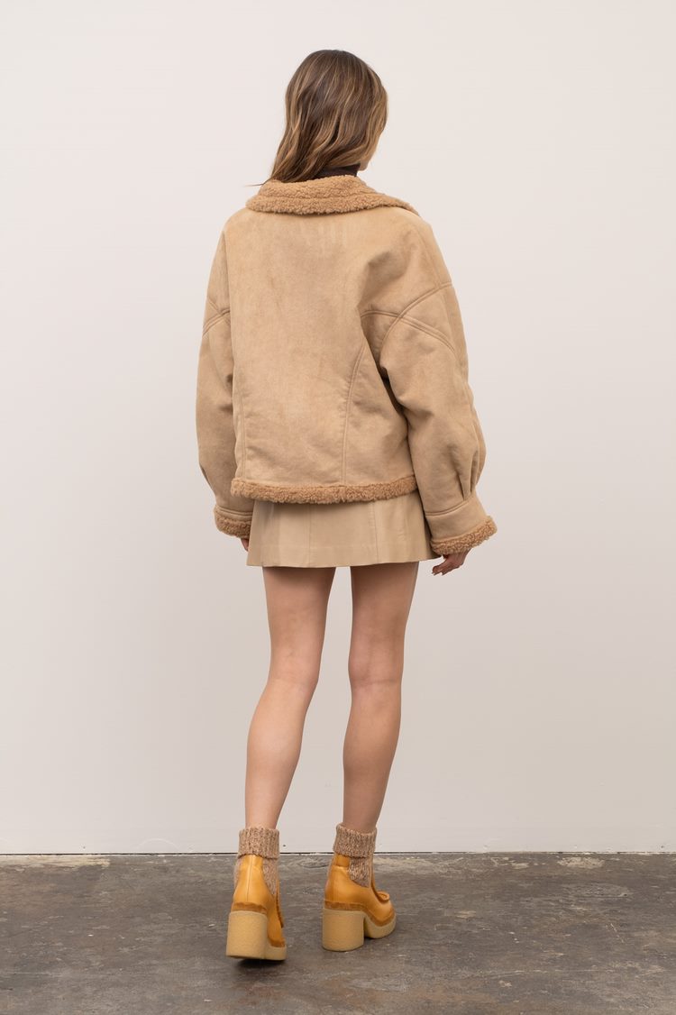 Shearling Button Down Jacket with Pockets