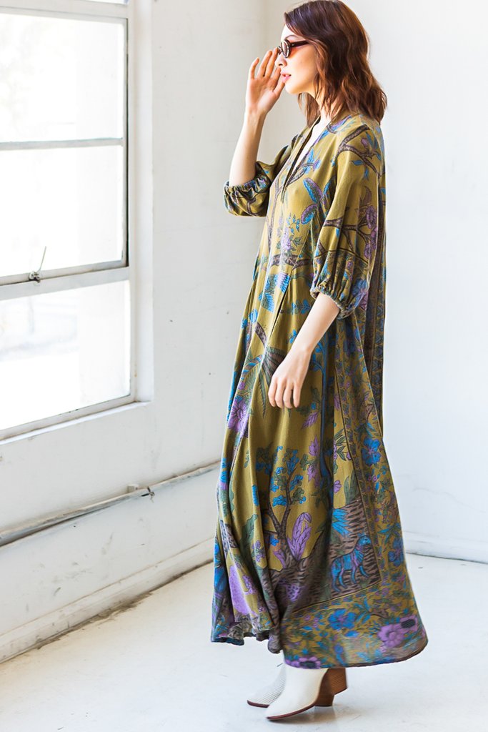 Cassandra Maxi Dress - Olive Tree of Life Tapestry