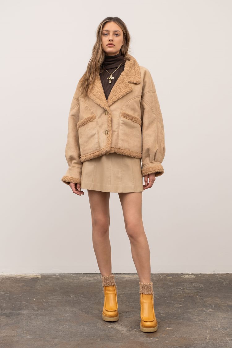Shearling Button Down Jacket with Pockets
