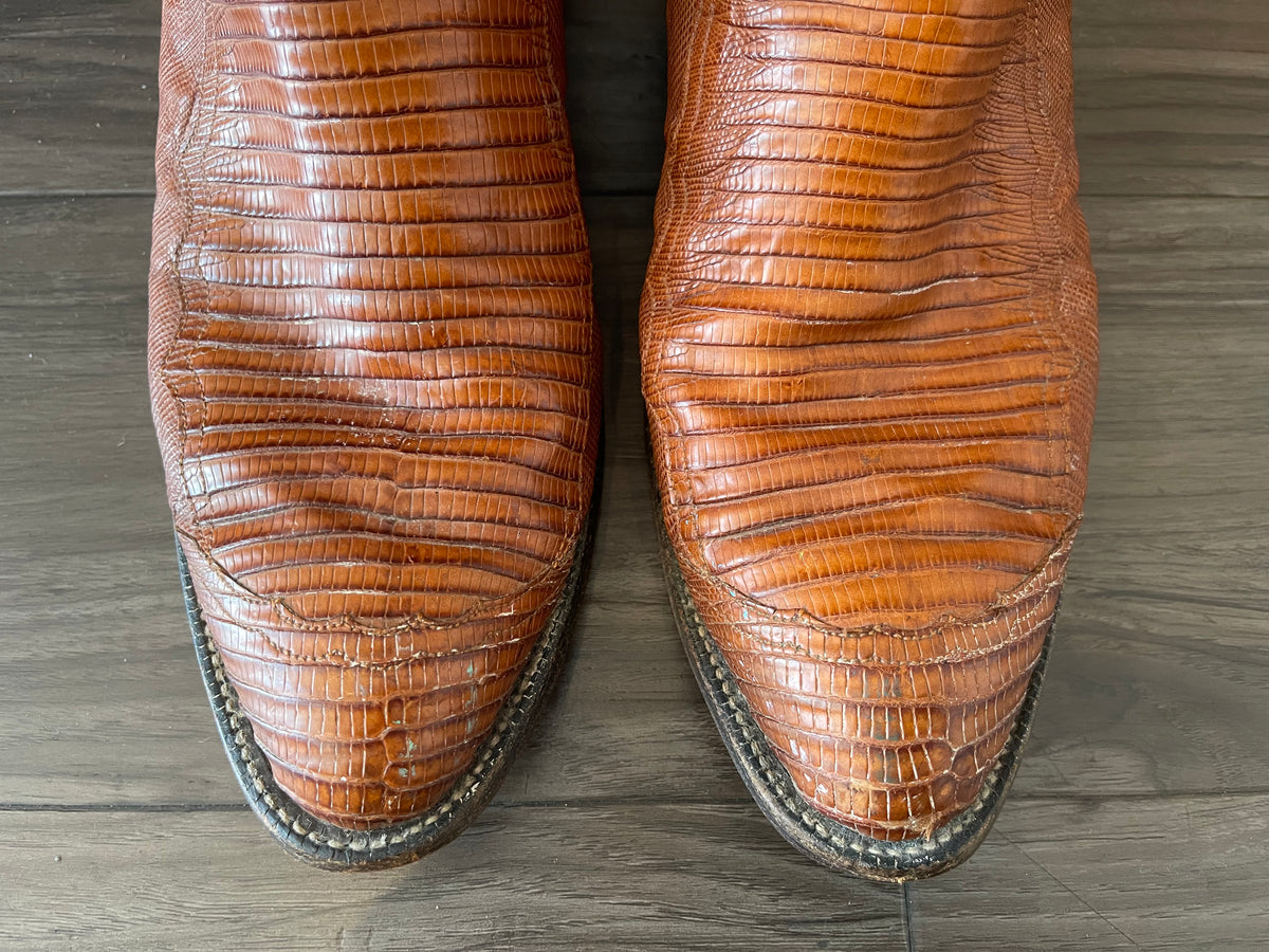 Vintage Mens Cognac Lizard Bottom Cowboy Boots