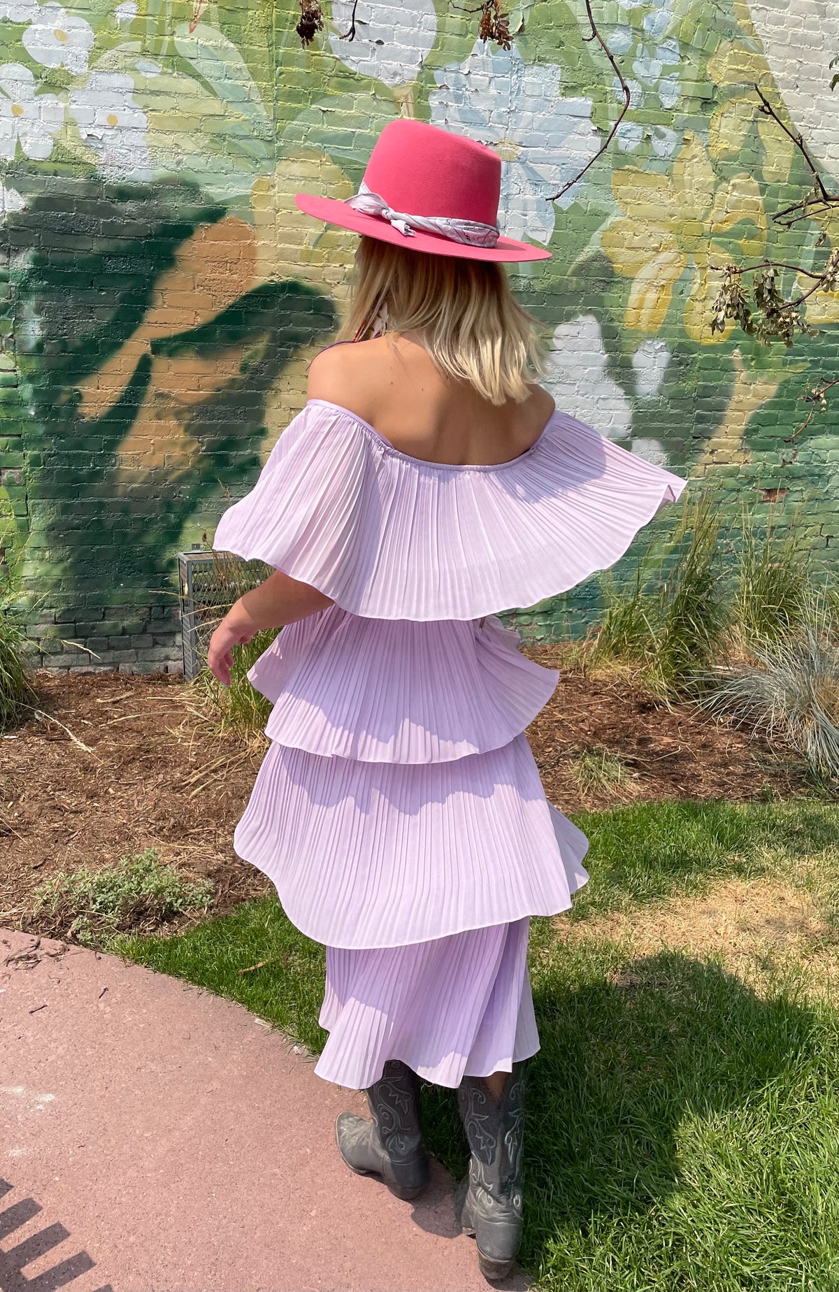 Lilac Ruffle Off-the-Shoulder Dress