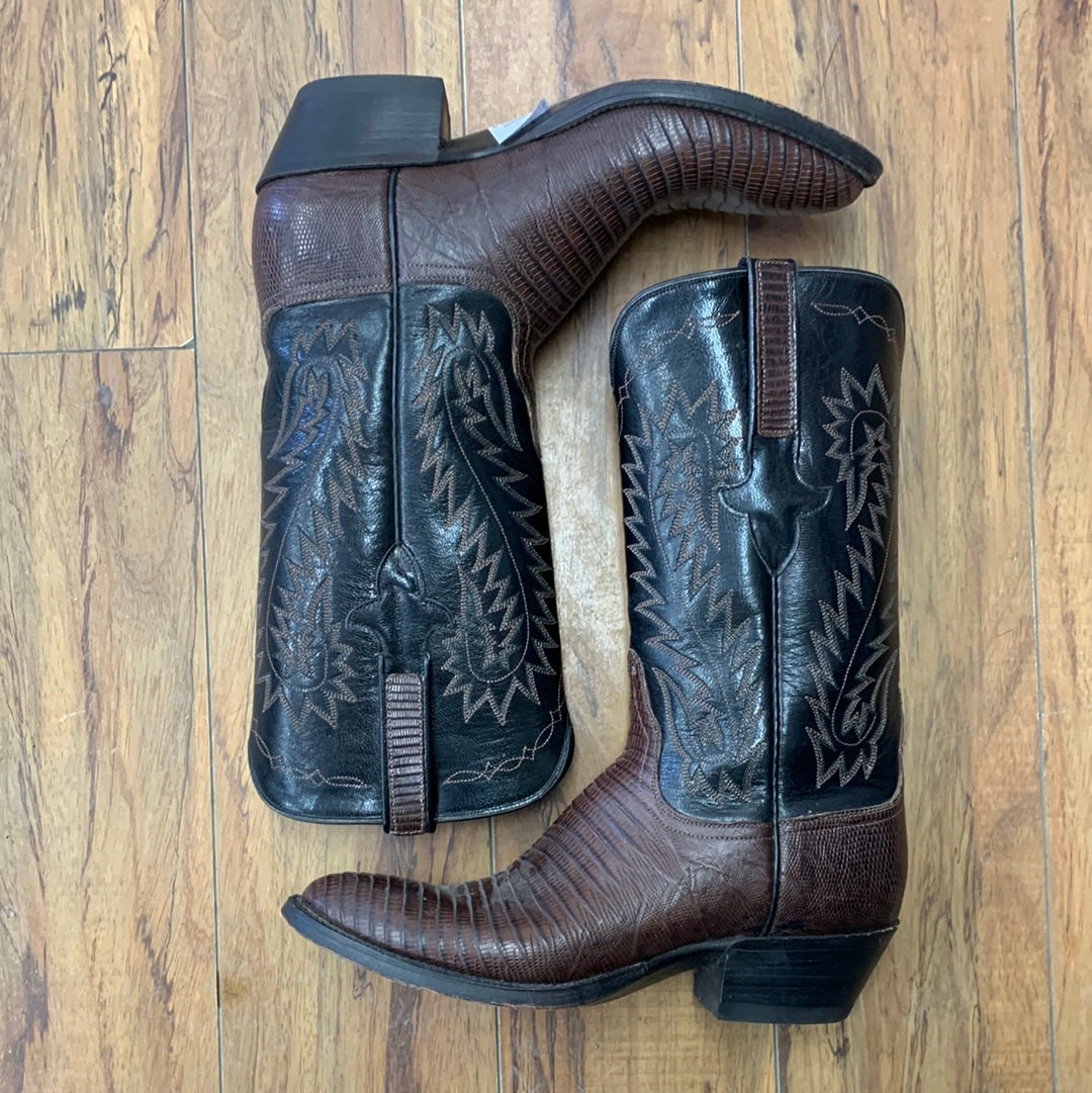 Vintage Brown Lizard and Black Cowboy Boot