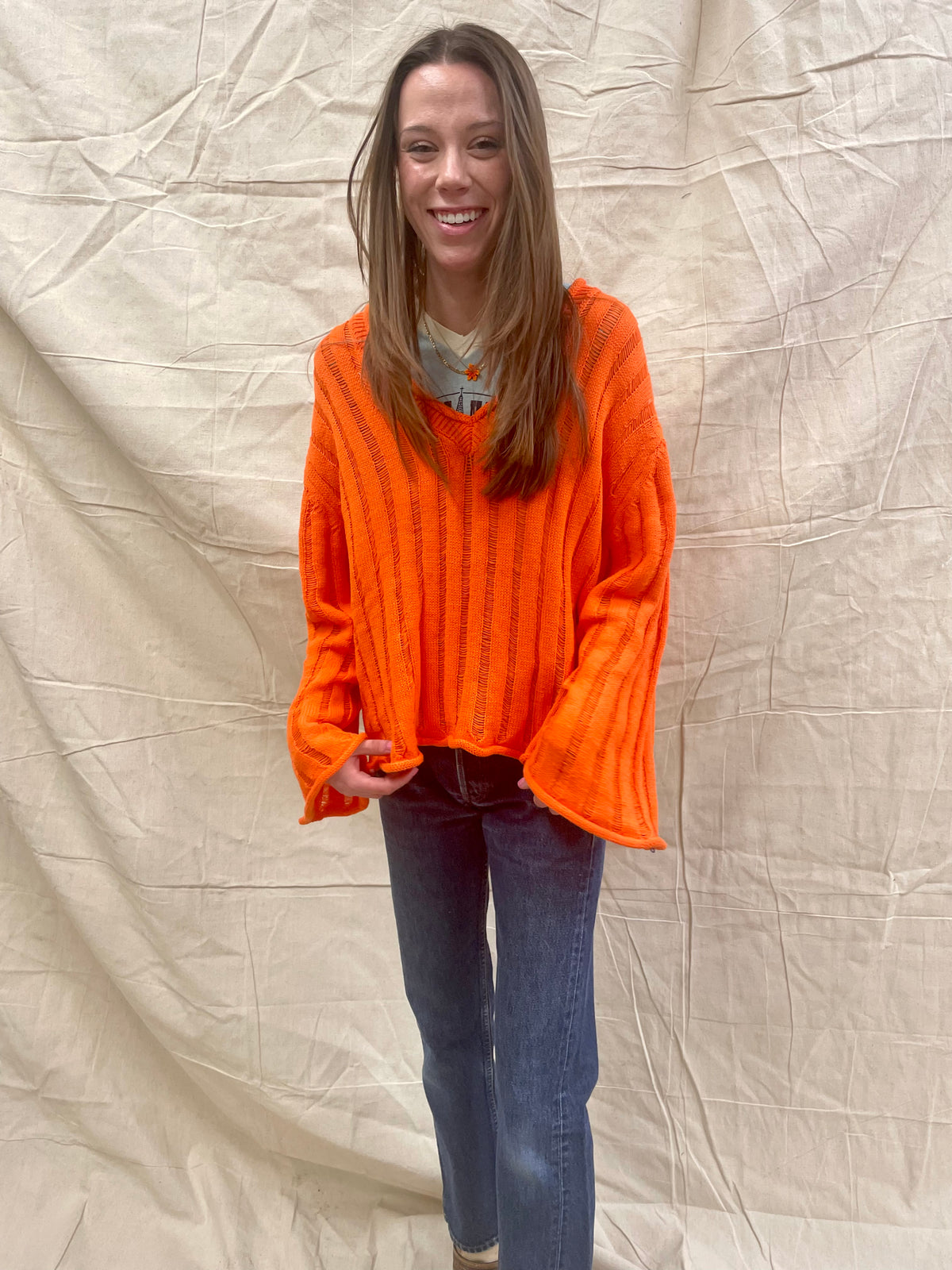 Tangerine Bell Sleeve Sweater