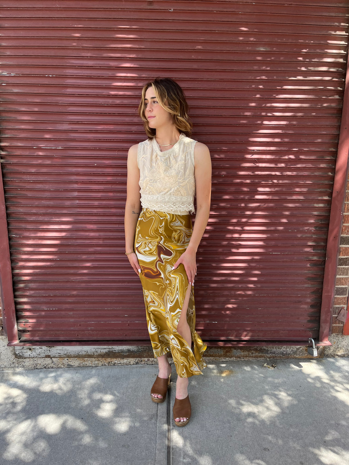 GOLD MARBLE MAXI SKIRT