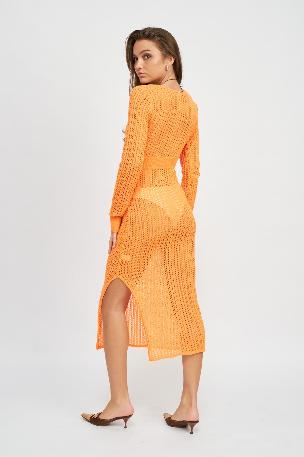 Tangerine Crochet Twist Front Dress